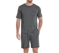 MoFiz Men's Pyjamas Set Short Sleeve Sleepwear Pjs Set Soft Modal Pyjama Top & Lounge Shorts Lightweight Nightwear Loungewear Sets Dark Grey Size US M/EU L