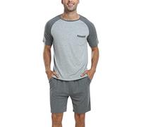 MoFiz Men's Pyjamas Sets Modal Loungewear Set Breathable and Comfortable Nightwear Sleepwear Pjs Set with Pockets Dark Grey Size US 2XL