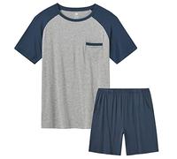 MoFiz Men's Pyjamas Short Set Soft Comfy Nightwear Sleepwear Pjs Set Short Sleeve Pyjama Top and Shorts Lake Blue Size US XL