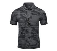 MoFiz Mens Short Sleeve Polo Shirts Breathable Lightweight Outdoor Work Tactical Shirt Casual Fishing Golf Hiking Top Camo Grey Size 2XL