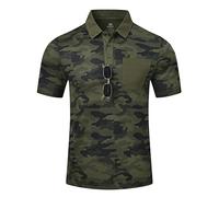 MoFiz Outdoor Polo Shirts for Men Adult Summer Short Sleeve Quick Dry Casual Work Fitness Hiking Golf Polo Top Camo Green Size 2XL
