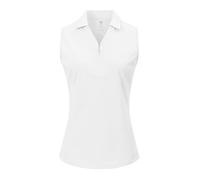 MoFiz Sleeveless Golf Polo Shirts for Women UK 1/4 Zip Sport Tank Top Breathable Gym Yoga Workout Tops Activewear Running T-Shirts White-Zip M