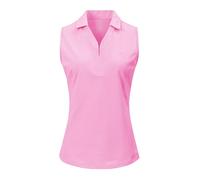 MoFiz Sleeveless Polo Shirt Women Cotton Tennis Polo Shirts UK 1/4 Zip Up Golf Tops Sports Workout Running T Shirt Pink-Zip S