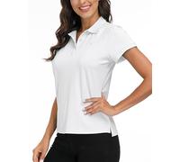 MoFiz Women Ladies Golf Polo Shirt Short-Sleeve Casual Sports Tennis Top Cotton Breathable Classic Pique Polo Shirts White Size 2XL