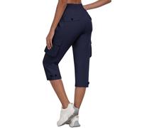 MoFiz Women's 3/4 Length Cargo Capris Pants Cropped Hiking Trousers for Summer Outdoor Casual Navy XXL