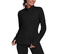 MoFiz Women's Activewear Top Long Sleeve Fleece Jacket Zip Up Jackets Lightweight for Sports Black S