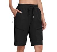 MoFiz Women's Cargo Hiking Short Pants Lightweight Workout Running Athletic Short Pants 9" Waterproof Outdoor Camping Walking Short Pants Black Size EU S