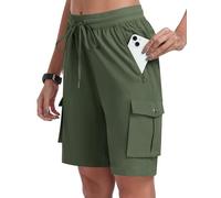 MoFiz Women's Cargo Hiking Shorts Lightweight Sport Workout Running Short Pant Quick Dry Walking Outdoor Shorts Multi Pockets Army Green US S/EU M