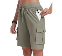 MoFiz Women's Cargo Hiking Shorts Quick Dry Workout Sports Running Short Pant Lightweight Walking Outdoor Shorts Multi Pockets Grey Khaki US L/EU XL