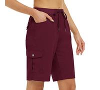 MoFiz Womens Cargo Shorts Summer Quick Dry Running Shorts Jogger Workout Fitness Exercise Athletic Short Pant Wine-Red Size US M/EU L