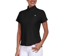 MoFiz Women's Golf Polo Shirt Short Sleeve Tennis Golf Top UPF 50+ Quick Dry Lightweight Gym Workout Running Sport T-Shirt with 1/4 Zip Black Size L