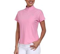 MoFiz Women's Golf Polo Shirt Short Sleeve Tennis Golf Top UPF 50+ Quick Dry Lightweight Gym Workout Running Sport T-Shirt with 1/4 Zip Pink Size 2XL