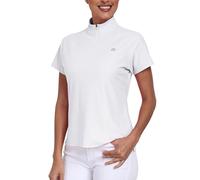MoFiz Women's Golf Polo Shirt Short Sleeve Tennis Golf Top UPF 50+ Quick Dry Lightweight Gym Workout Running Sport T-Shirt with 1/4 Zip White Size M