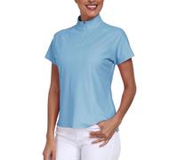MoFiz Women's Golf Polo Shirt Short Sleeve Tennis Golf Top UPF 50+ Quick Dry Lightweight Gym Workout Running Sport T-Shirt with 1/4 Zip Sky Blue Size M