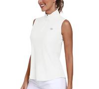 MoFiz Womens Golf Polo Shirts Sleeveless Tennis Golf Top UPF 50+ Quick Dry Lightweight Work Gym Sports T-Shirt with 1/4 Zip White Size L