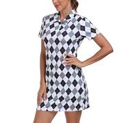 MoFiz Women's Golf Tennis Dress Sports Polo Dress Short Sleeve Quick Dry Casual Workwear Button, 2025-black Plaid, S