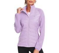 MoFiz Womens Lightweight Insulated Hiking Jacket Fleece Lined Thermal Hybrid Softshell Full Zip Winter Fall Running Coat, Light Purple, S