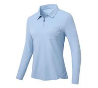 MoFiz Women's Long Sleeve Polo Shirt Cotton Golf Shirts Light-Blue 2XL