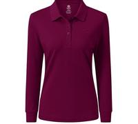 MoFiz Women's Long Sleeve Polo Shirts Lady-fit Golf Tennis Top Cotton Casual Work Golf Gym Active Sport Shirt with Buttons Wine Red Size US L