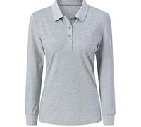 MoFiz Women's Long Sleeve Polo Shirts Lady-fit Golf Tennis Top Cotton Casual Work Golf Gym Active Sport Shirt with Buttons Grey Size US M