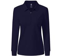 MoFiz Women's Long-Sleeve Polo Top Cotton Golf Shirts Plain Classic Pique Polo Shirts Dark Blue Size S