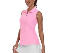 MoFiz Women's Polo Shirts Sleeveless with 1/4 Zip Summer UPF 50+ Quick Dry Lightweight Performance Polo Athletic Golf Tank Top Pink XXL