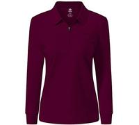 MoFiz Women's Polo Top Long Sleeve Moisture Wicking Sport Golf Polo Shirts for Ladies Wine-red Size S