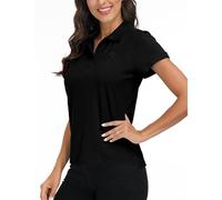 MoFiz Women's Short Sleeve Polo Shirts Cotton Casual Sports Gym Work Golf Tee Tops Black Size 2XL