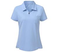 MoFiz Womens Short Sleeve Polo Shirts Premium Cotton Golf Work Top 1/4 Zip | Breathable, Skin-friendly, Lady-fit, Golf Shirts, Tennis, Horse Riding, Office, Sports, Work or Daily Casual Wear.