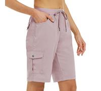 MoFiz Women's Shorts Summer Casual Drawstring Shorts Quick Dry Running Fitness Jogging Hiking Cargo Short Pant Pink Size US L/EU XL