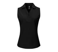 MoFiz Womens Sleeveless Polo Shirts UK 1/4 Zip Ladies Golf Tops Cotton Sport Tops Casual Workout Gym Yoga Tops Black-Zip XXL