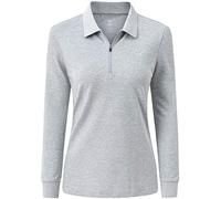 MoFiz Women's Sports Polo Shirts Long Sleeve Cotton Breathable Golf Tennis Gym Running Tops with 1/4 Zip Grey Size L