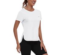 MoFiz Womens UPF 50+ Short Sleeve Athletic Tops UV Sun Protection Shirt Quick Drying Beach Rashguard White UK L