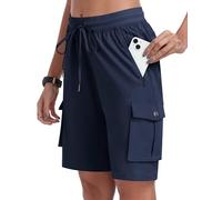 MoFiz Womens Walking Shorts Bermuda Cargo Shorts with 6 Pockets | Breathable, Quick Dry, Elastic Waist Hiking Shorts for Outdoor Hiking Running Travel Sports or Daily Casual Wear.
