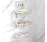 Moforoco 3-Tier White Soap Bar Holder for Shower, No Drilling, 304 Stainless Steel, Wall Mounted Soap Holder with 4 Hooks and Razor Holder, Shower Rack Soap Tray Bar Soap for Bathroom Accessories