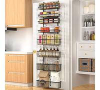 Moforoco 8-Tier Over The Door Pantry Organizer, Pantry Organization and Storage, Black Hanging Basket Wall Spice Rack Seasoning Shelves, Home & Kitchen Laundry Room Bathroom Essentials accessories