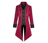 MOFOVELY Mens Medieval Steampunk Tailcoat Jacket Victorian Pirate Coat Renaissance Tailcoat Jacket Costume, Red, 5X-Large