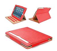 MOFRED® Red & Tan Apple iPad Air 2 Leather Case - Executive Multi Function Standby Case with Built-in Magnet for Sleep & Awake Feature