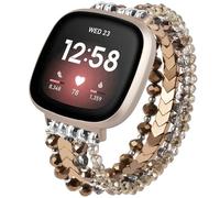 MOFREE Bracelet Compatible with Fitbit Versa/Sense Bands, Handmade Fashion Elastic Beaded Arrows Strap for Women (Coffee)