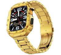 MOFREE Stainless Steel Watch Band with Case Compatible for Apple Watch Series 10 46mm for Men, Rugged Strap with Metal Protective Bumper Cover for iWatch 10 46mm Bands Men Gold