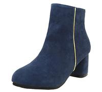 Mofri Women's Stylish Solid Zipper Round Toe Ankle High Block Mid Heel Short Boots Blue Size: 9 M US