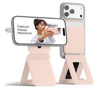 MOFT Invisible Phone Tripod Wallet, Slim Foldable Magnetic Card Holder Compatible with MagSafe, Tap-and-Go NFC Friendly, MOVAS Leather Cell Phone Stand for iPhone, Peach Pink
