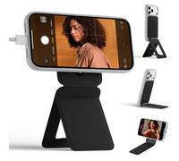MOFT Magnetic Phone Stand Invisible Tripod with Angle Adjustment, Stain-Resistant MOVAS Leather Cell Phone Stand for iPhone 17/16/15/14/13/12, Phone Filming Stand for Desk - Jet Black