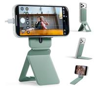 MOFT Magnetic Phone Stand Invisible Tripod with Angle Adjustment, Stain-Resistant MOVAS Leather Cell Phone Stand for iPhone 17/16/15/14/13/12, Phone Filming Stand for Desk - Seafoam