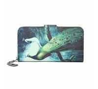 MoFut Women's Large Purse in Long Format, Women's Purse with Floral and Blossom Pattern in Mandala and Ethnic Style, Women's Purse with Zip and Press Stud and Many Compartments, peacock