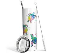 Mofvugz Sea Turtle Gifts - 20 Oz Double Wall Vacuum Insulated Stainless Steel Tumbler with Lid and Straw - Watercolor Ocean Turtle Cup, Travel Coffee Mug
