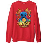 Mog Print Axolotl Autism Awareness Printed Sweatshirt - Red - Kids - 7-8Y- Autism Neurodiversity Jumper - Axolotl Unisex Sweatshirt for Adults/Kids - Autistic Support Sweater - Autism Month Gifts