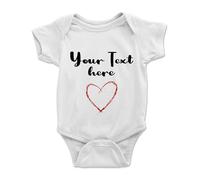 Mog Print Custom Text Baby Bodysuit - Unisex - 0-3 Months - White - Cute Heart Graphic Personalised Newborn Romper - Baby Announcement Customised Name Infant Romper
