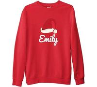 Mog Print Family Matching Christmas Sweatshirt - Red - Unisex - S - Custom Name Santa Hat Christmas Jumper - Matching Crew Team Group Sweater Personalised Xmas Party Gifts for Kids Adults