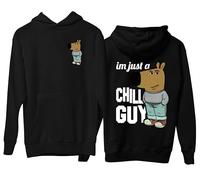 Mog Print Funny I'm Just A Chill Guy Viral Dog Meme Hoodie - Black - Mens - M - New Character Dog Meme Hoody - Hilarious Chilling Dog in Sweater Hoodie